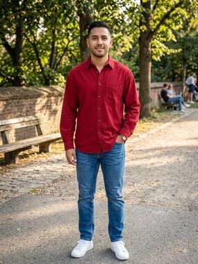 Vtg RM Williams Australia Moleskin Heavy Cotton Longhorn Shirt Mens Medium Red